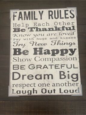 Wooden Family Rules Wall Art Sign - Cream and Black NEW in package